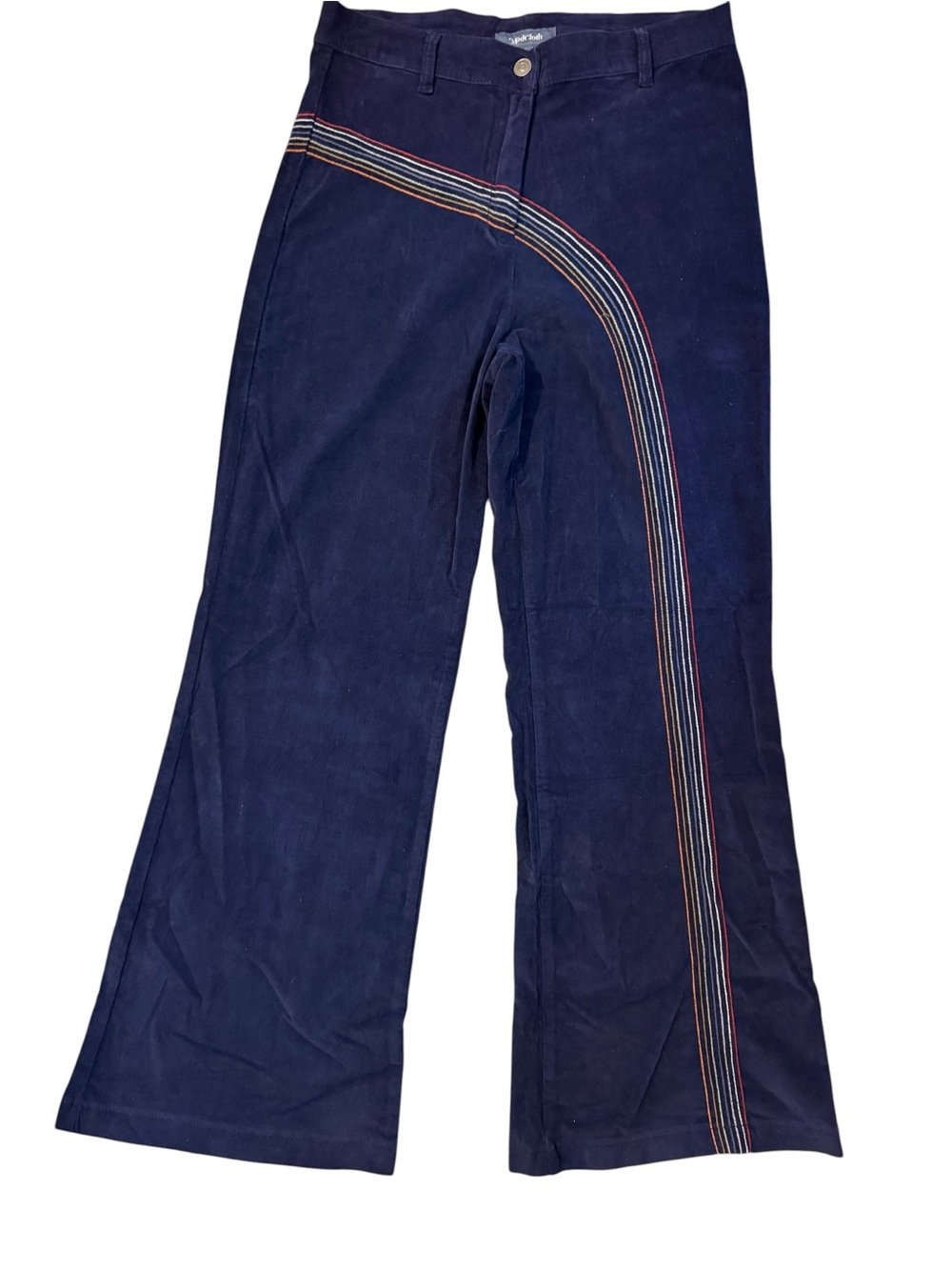 ModCloth Rainbow With Me Corduroy Flare Pants Size 16 Navy Blue Retro Boho